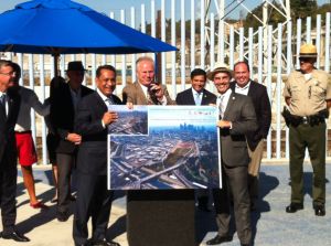 Pushing for the billion-dollar restoration option, from left, are councilmembers Cedillo, LaBonge and O'Farrell. in the center, back, is California State Assemblymember Jimmy Gomez (D., 51st District) (Jim Burns)