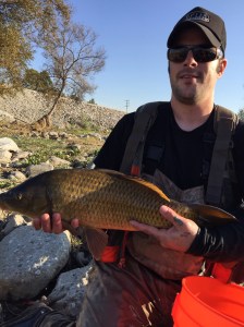 Nick Faught of Corona snagged this 8-pounder, his first carp on the fly. (Jim Burns)